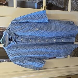 Chaps Blue White Checkered Button Down Shirt EASY CARE short Sleeve size XXL EUC